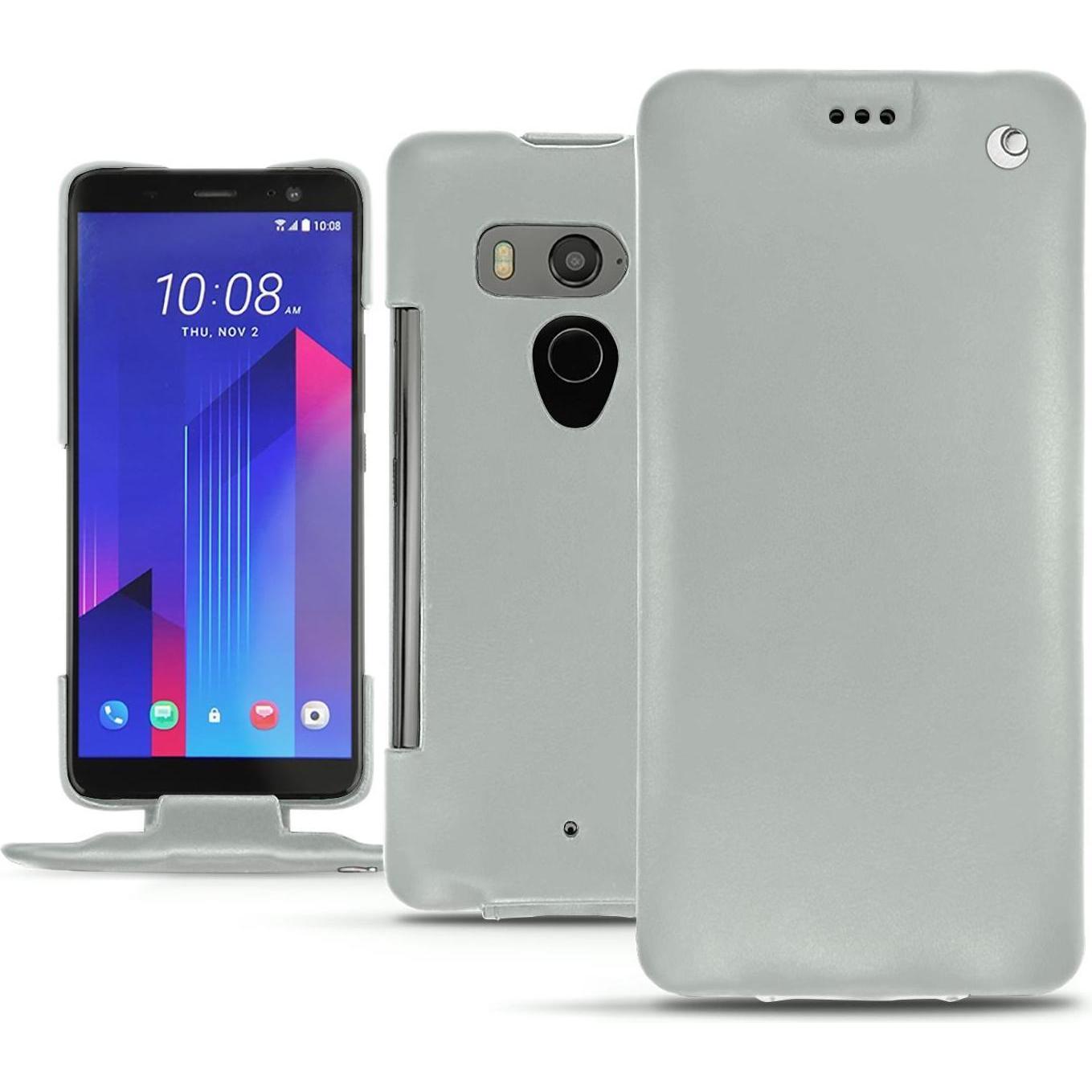 Noreve Lederschutzhülle vertikal (HTC U11+), Smartphone Hülle, Grau