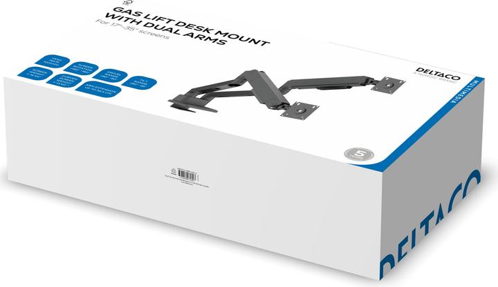 Productafbeelding Deltaco mounting kit - for 2 LCD displays/ curved LCD displays - gas spring up to 16 kg - black (Tabel, 35", 16 kg)