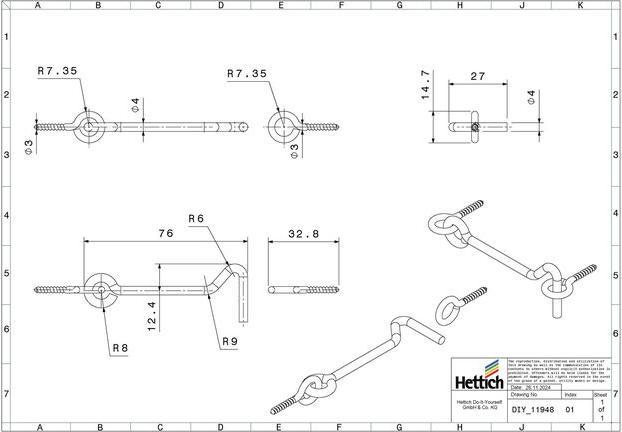 Actual product image Hettich Sturmhaken 23 x 76 mm
