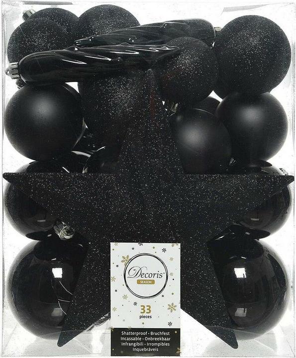 Decoris Weihnachtsbaumkugeln Schwarz Bunt (33 Stücke) (33-part)