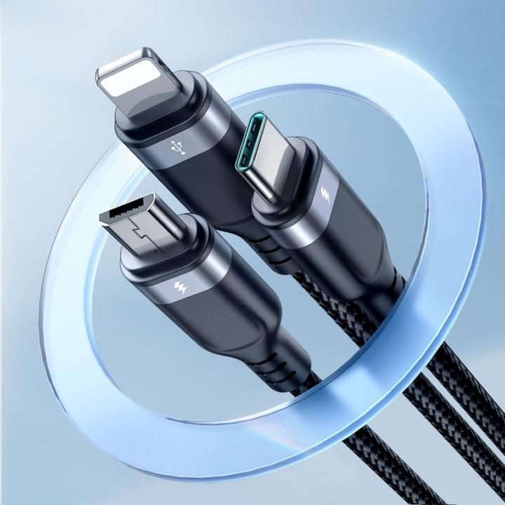 Produktbild Joyroom Multi-Use Series 3-in-1-Kabel S-1T3018A18 Lightning USB-C Micro-USB 1,2 m – Schwarz (1.20 m, USB 3.2 Gen 1)