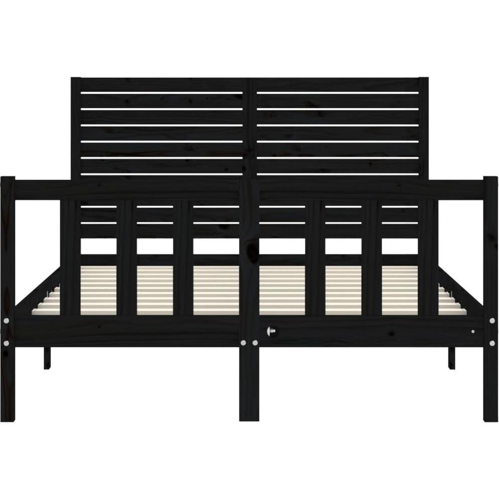 VidaXL, Bett, Massivholzbett mit Kopfteil Schwarz 4FT6 Double (135 x 190 cm)