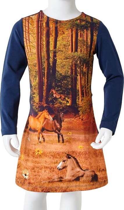 Actual product image VidaXL Children's dress with long sleeves navy blue 116,Material of the (116)