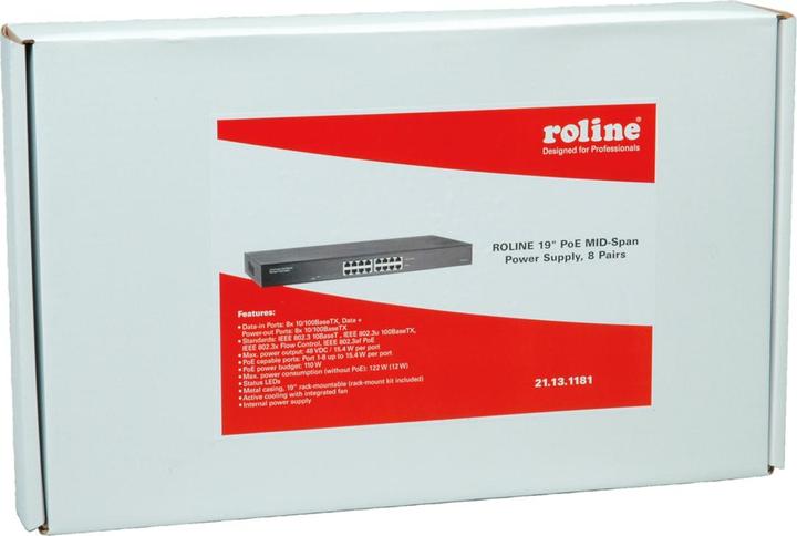 Actual product image Roline 48.30cm (19") PoE MID-Span Power Supply, 8 Midspan Ports (8 ports)
