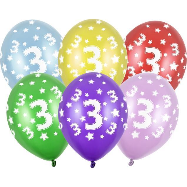 Partydeco Balloons 30cm, 3rd Birthday, Metallic Mix (1 pkt / 50 pc.)
