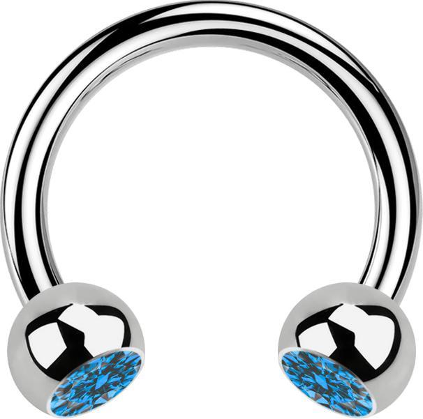 Actual product image Star Piercing Micro Circular Barbell silver with two light blue crystal balls (without brass, Titanium)