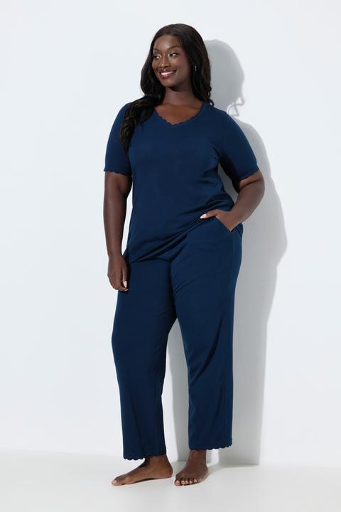 Produktbild Ulla Popken Pyjama, Spitze, V-Ausschnitt, Halbarm (50, 52)