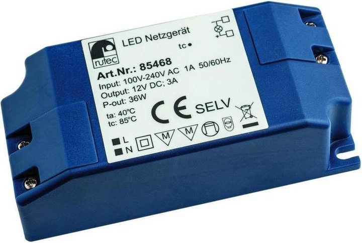Rutec Licht Alimentatore LED 12V 36W IP20 85468 ** Collegamento a pressione 100-240V AC 1