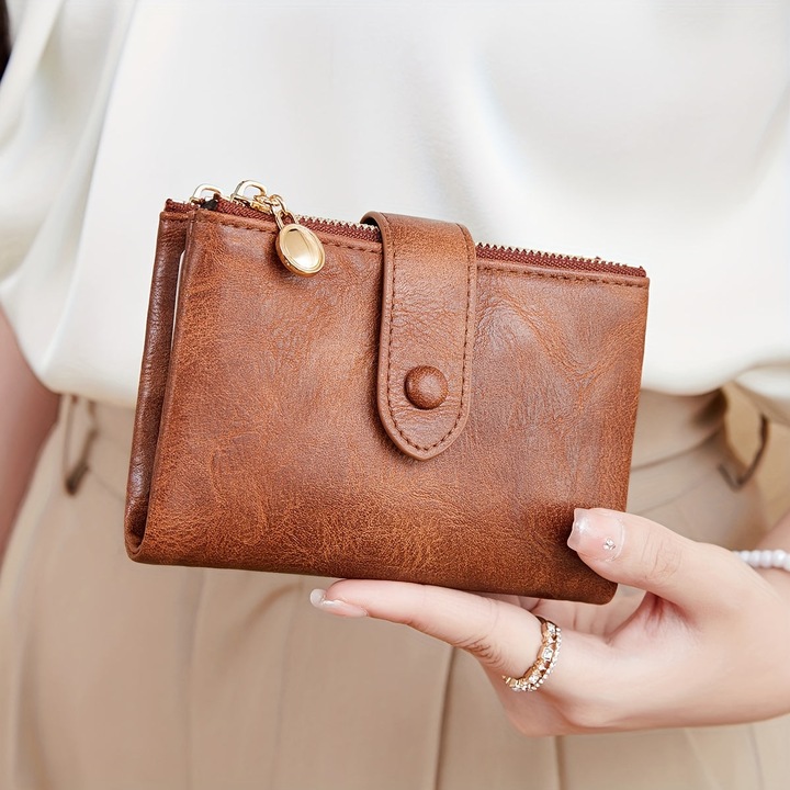 Immagine prodotto Only-Bags.Store Retro-Brieftasche mit Knopfverschluss, mehreren Kartenfächern, RFID-Blockierung, dreifach