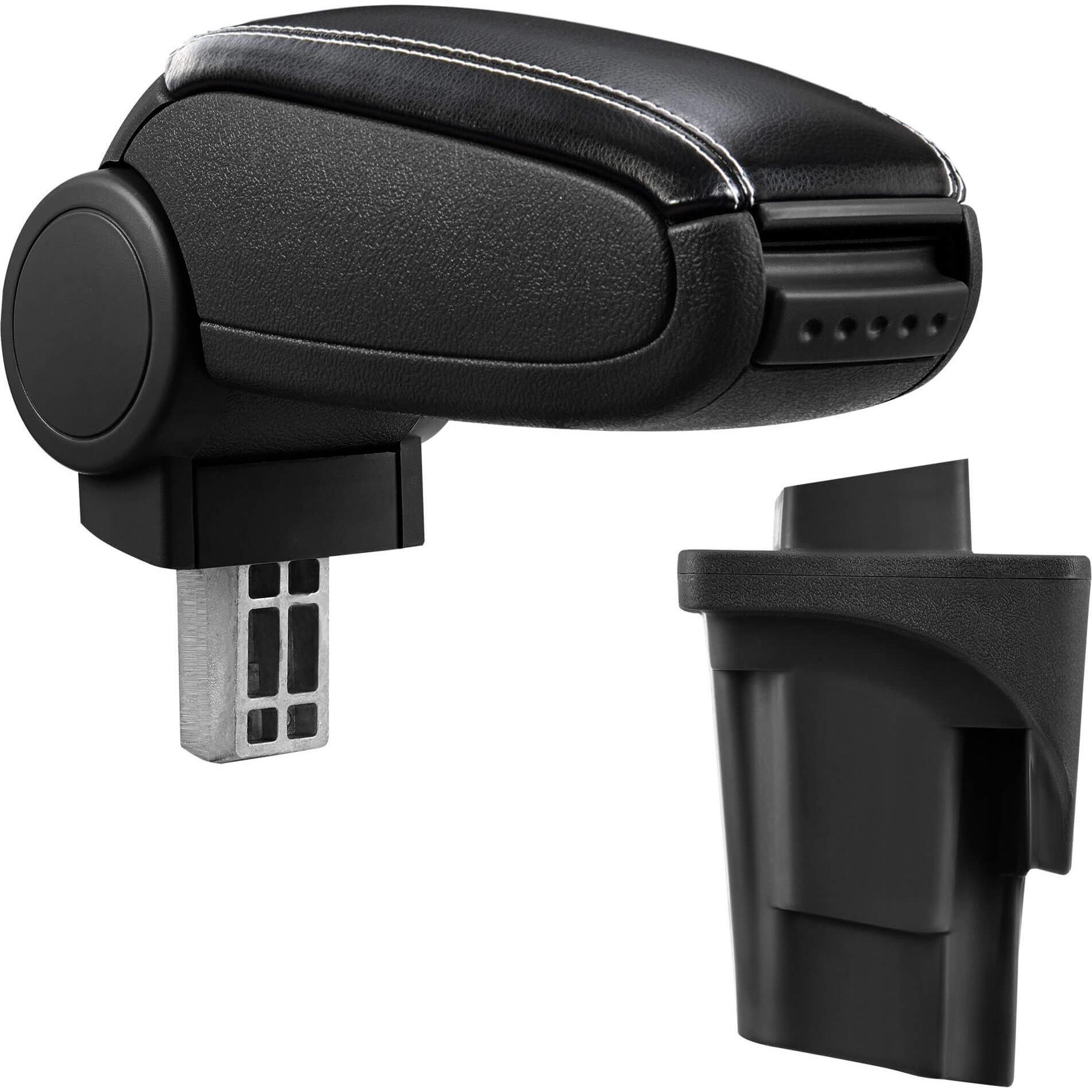 Pro-Tec, Auto Innenraum Zubehör, Mittelarmlehne Seat Leon 1P mit Staufach Kunstleder Schwarz mit weissen Nähten