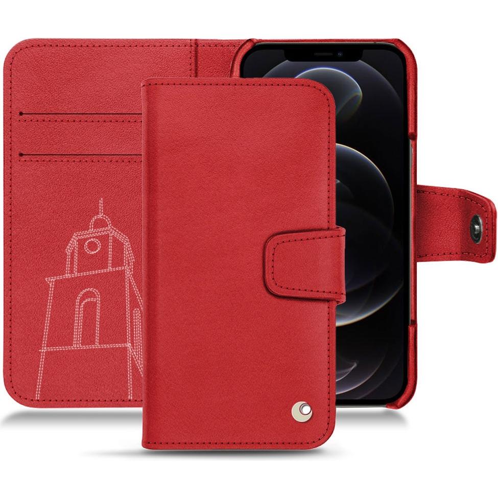Noreve Lederschutzhülle Wallet (Apple iPhone 12 Pro Max), Smartphone Hülle, Rot