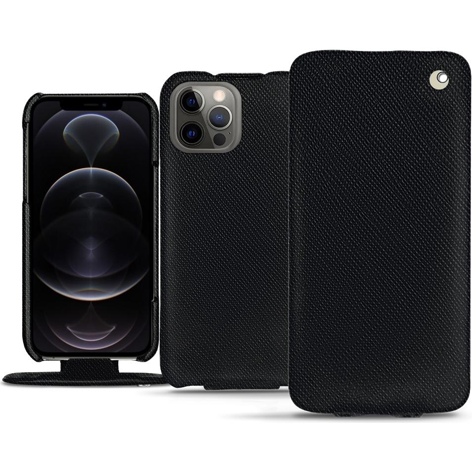 Noreve Lederschutzhülle vertikal (Apple iPhone 12 Pro), Smartphone Hülle, Schwarz