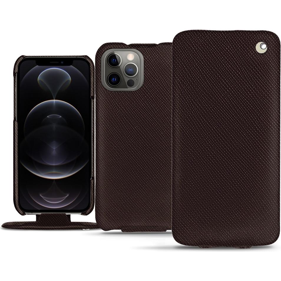 Noreve Lederschutzhülle vertikal (Apple iPhone 12 Pro), Smartphone Hülle, Braun