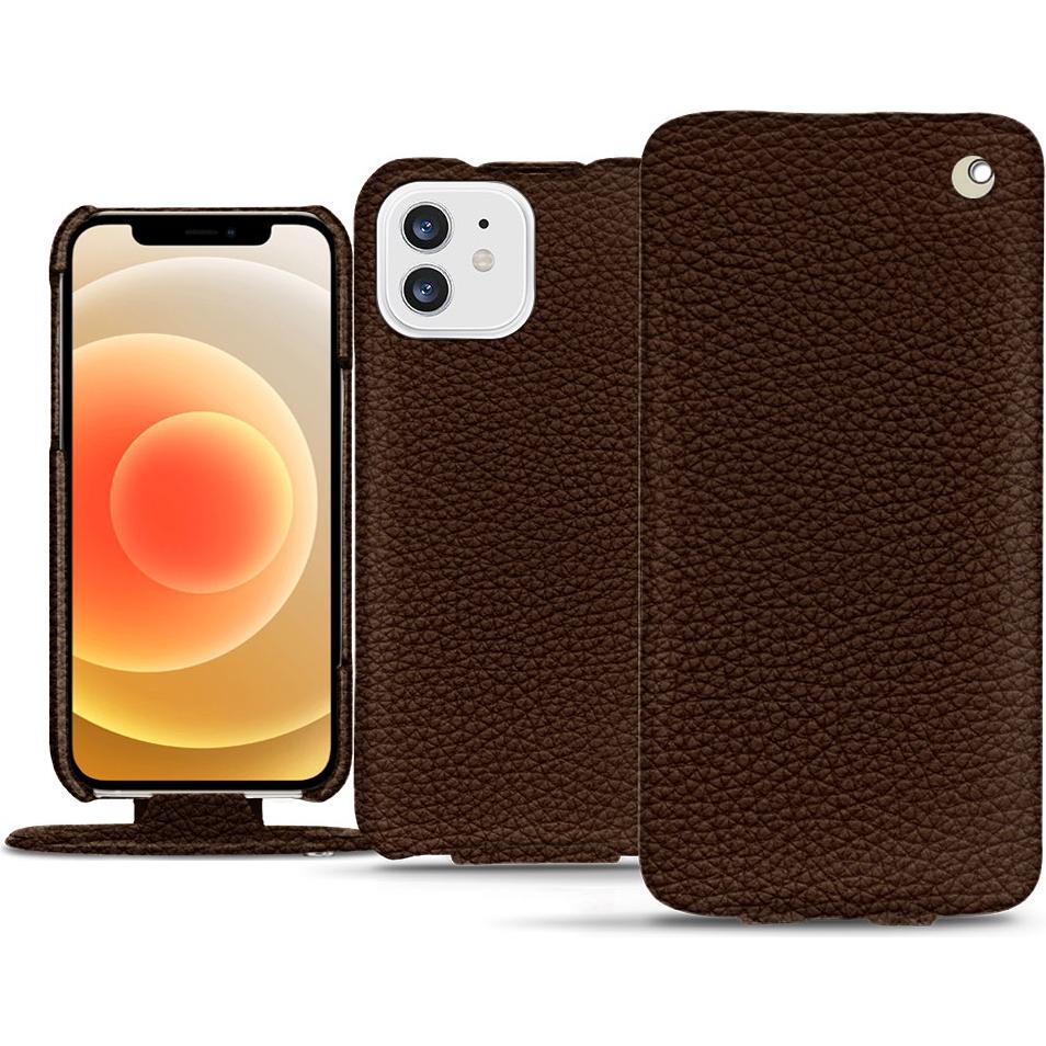 Noreve Lederschutzhülle vertikal (Apple iPhone 12), Smartphone Hülle, Braun