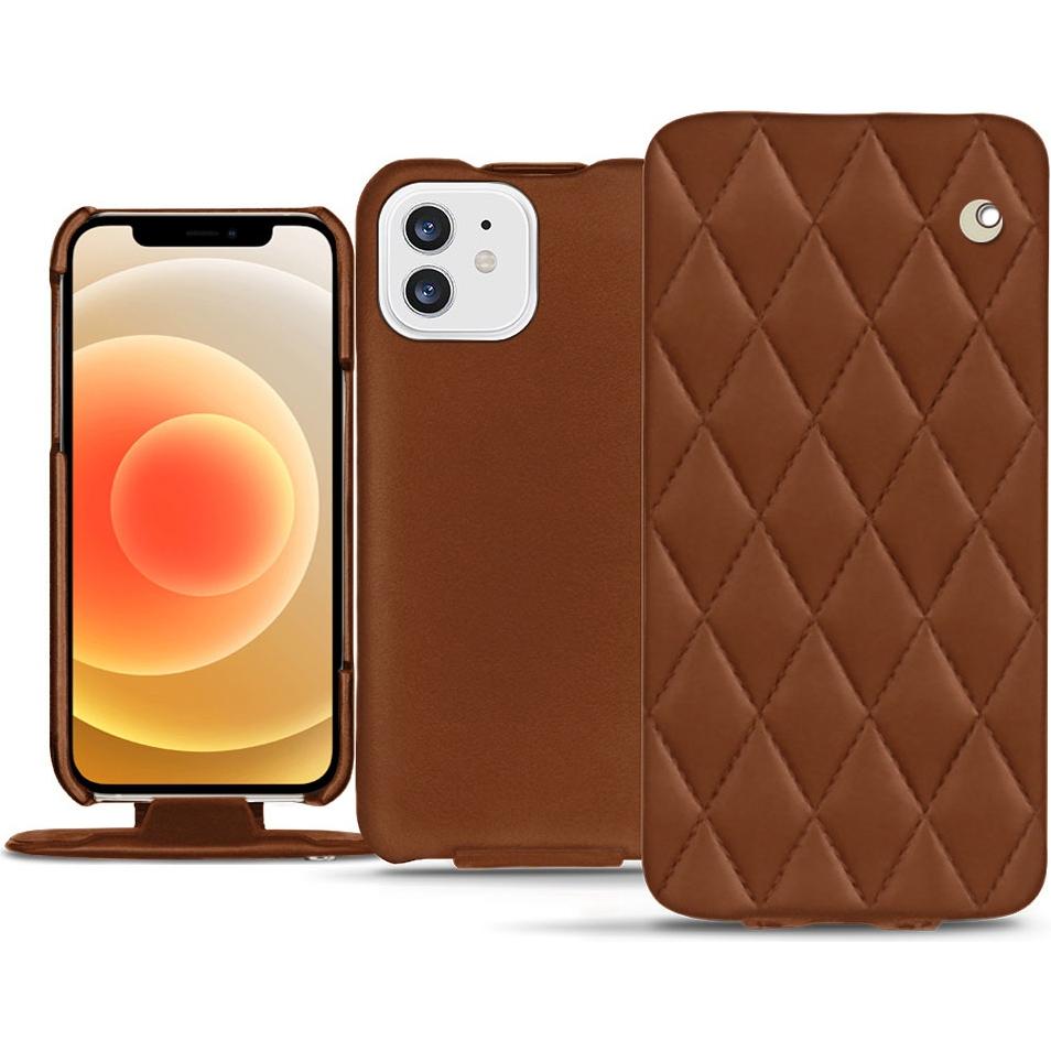 Noreve Lederschutzhülle vertikal (Apple iPhone 12 mini), Smartphone Hülle, Braun