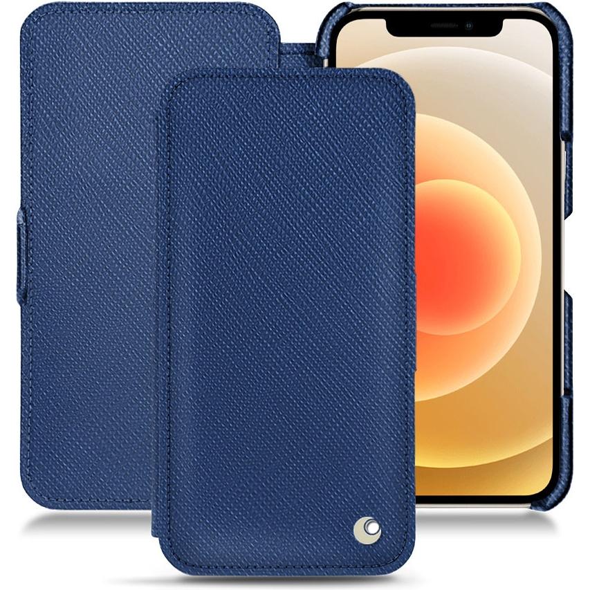 Noreve Lederschutzhülle horizontal (Apple iPhone 12 mini), Smartphone Hülle, Blau
