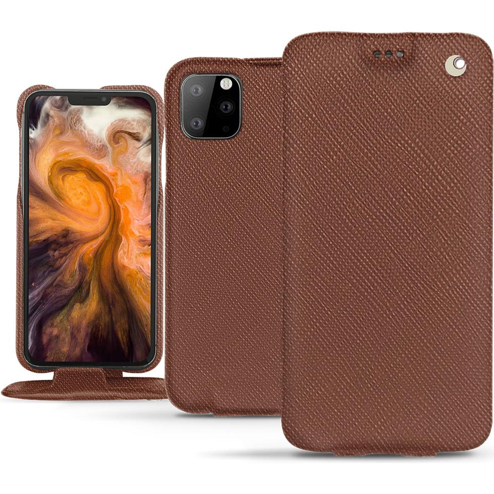 Noreve Lederschutzhülle vertikal (Apple iPhone 11 Pro Max), Smartphone Hülle, Braun
