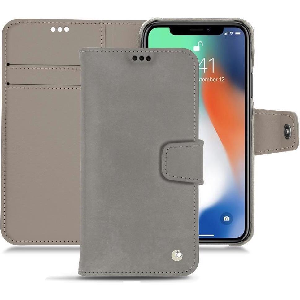 Noreve Lederschutzhülle Wallet (Apple iPhone XS Max), Smartphone Hülle, Grau