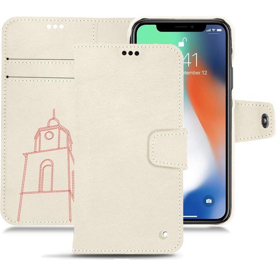 Noreve Lederschutzhülle Wallet (Apple iPhone XS Max), Smartphone Hülle, Weiss