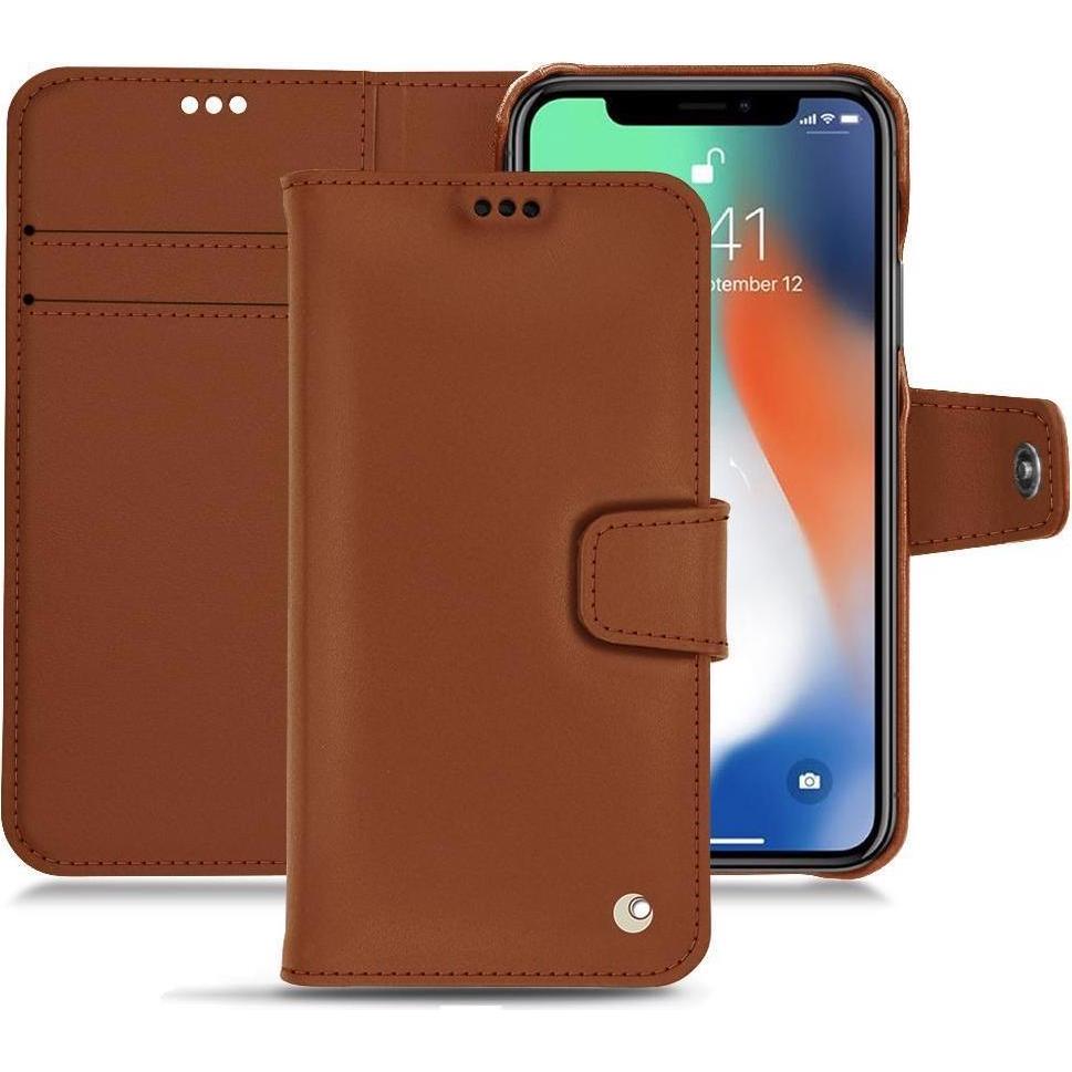 Noreve Lederschutzhülle Wallet (Apple iPhone XS Max), Smartphone Hülle, Braun