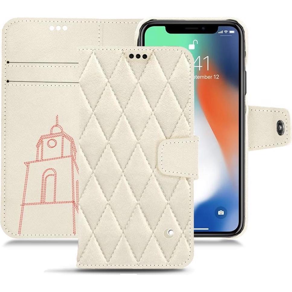 Noreve Lederschutzhülle Wallet (Apple iPhone XS Max), Smartphone Hülle, Weiss