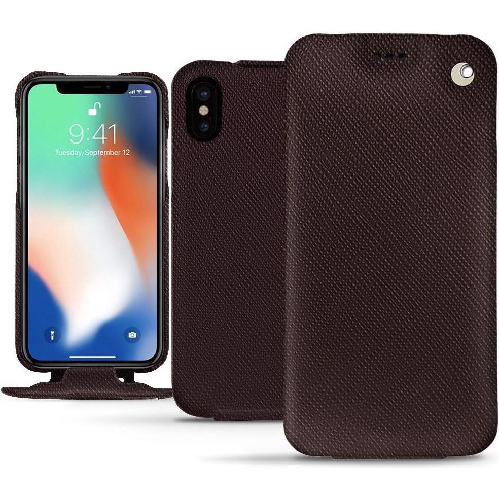 Noreve Lederschutzhülle vertikal (Apple iPhone XS Max), Smartphone Hülle, Braun