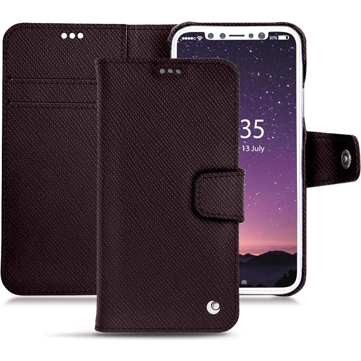 Noreve Lederschutzhülle Wallet (Apple iPhone XS), Smartphone Hülle, Braun