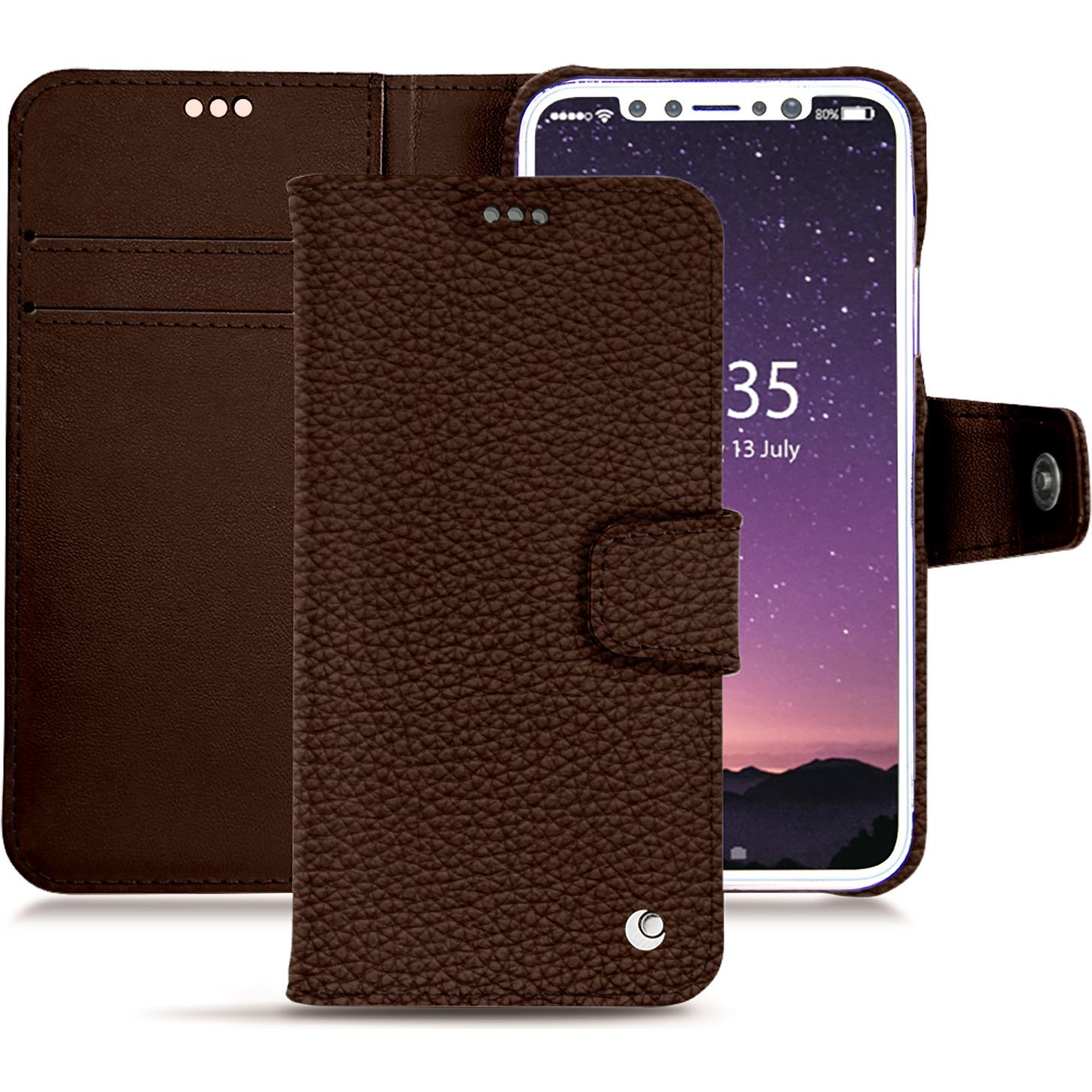 Noreve Lederschutzhülle Wallet (Apple iPhone X), Smartphone Hülle, Braun