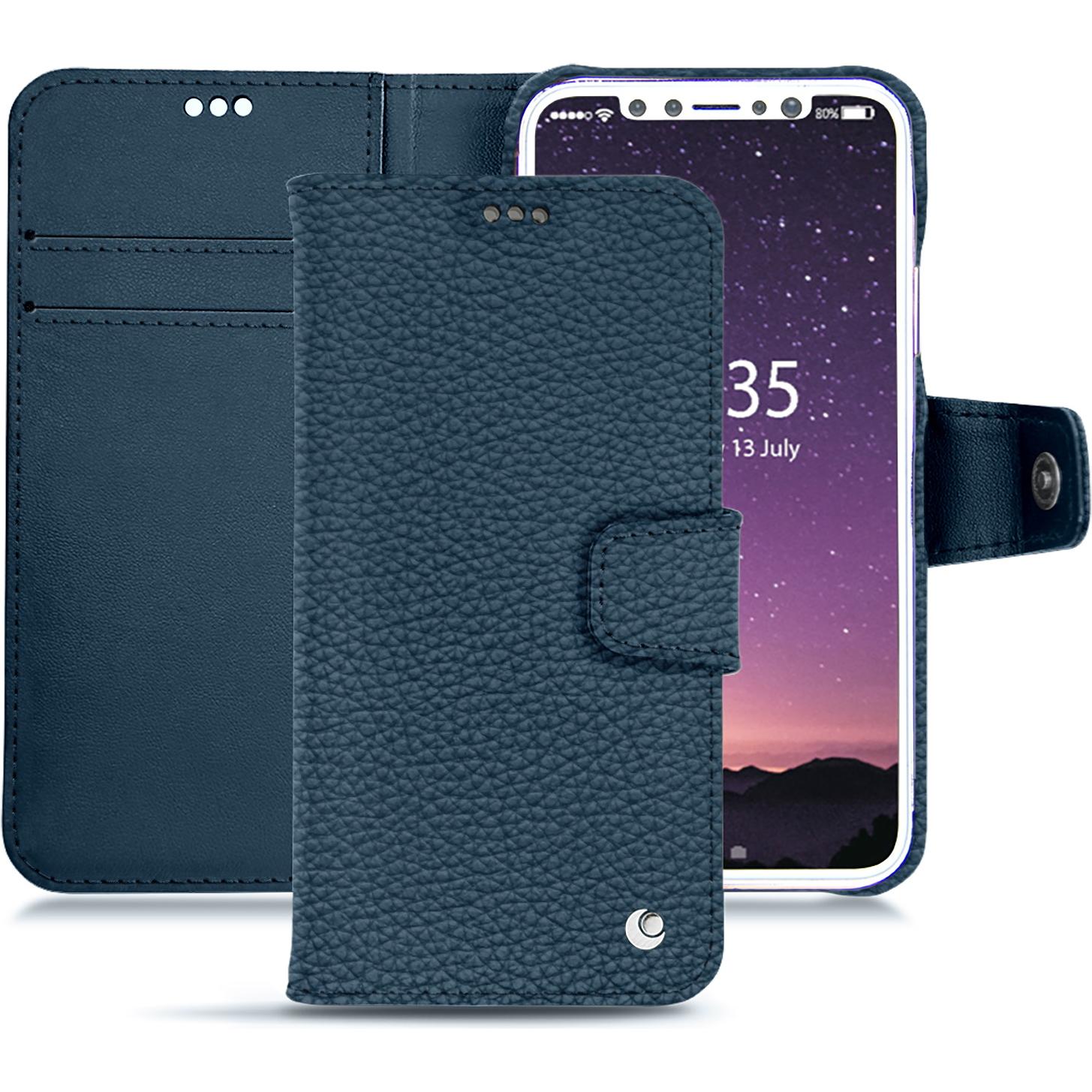 Noreve Lederschutzhülle Wallet (Apple iPhone X), Smartphone Hülle, Blau