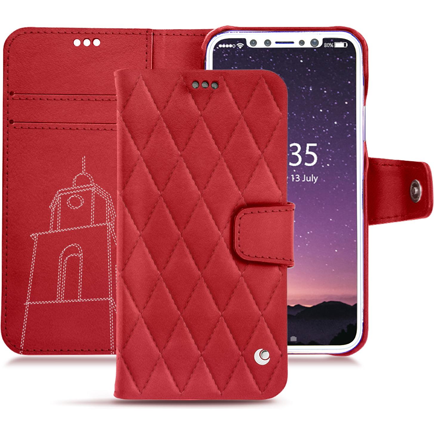 Noreve Lederschutzhülle Wallet (Apple iPhone X), Smartphone Hülle, Rot