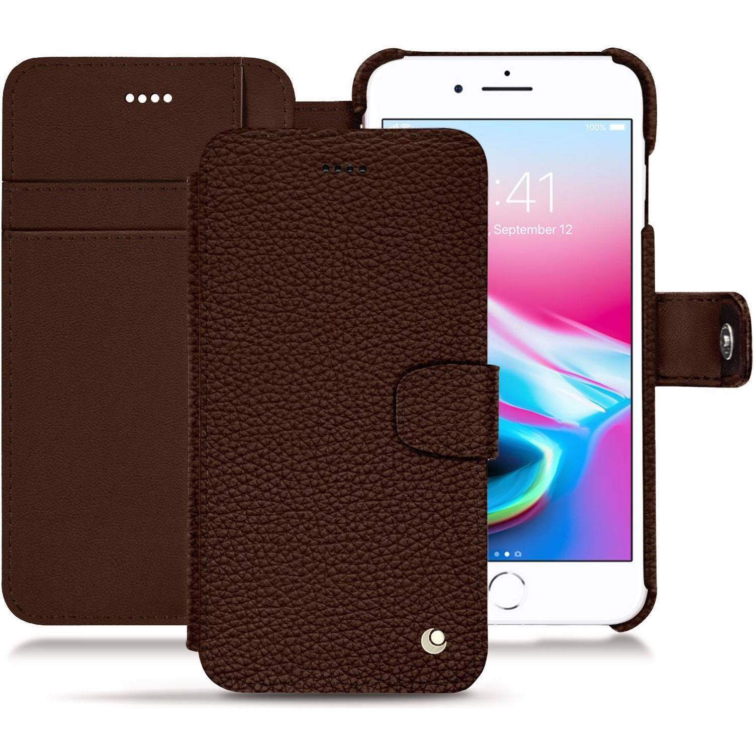 Noreve Lederschutzhülle Wallet (Apple iPhone 8 Plus), Smartphone Hülle, Braun