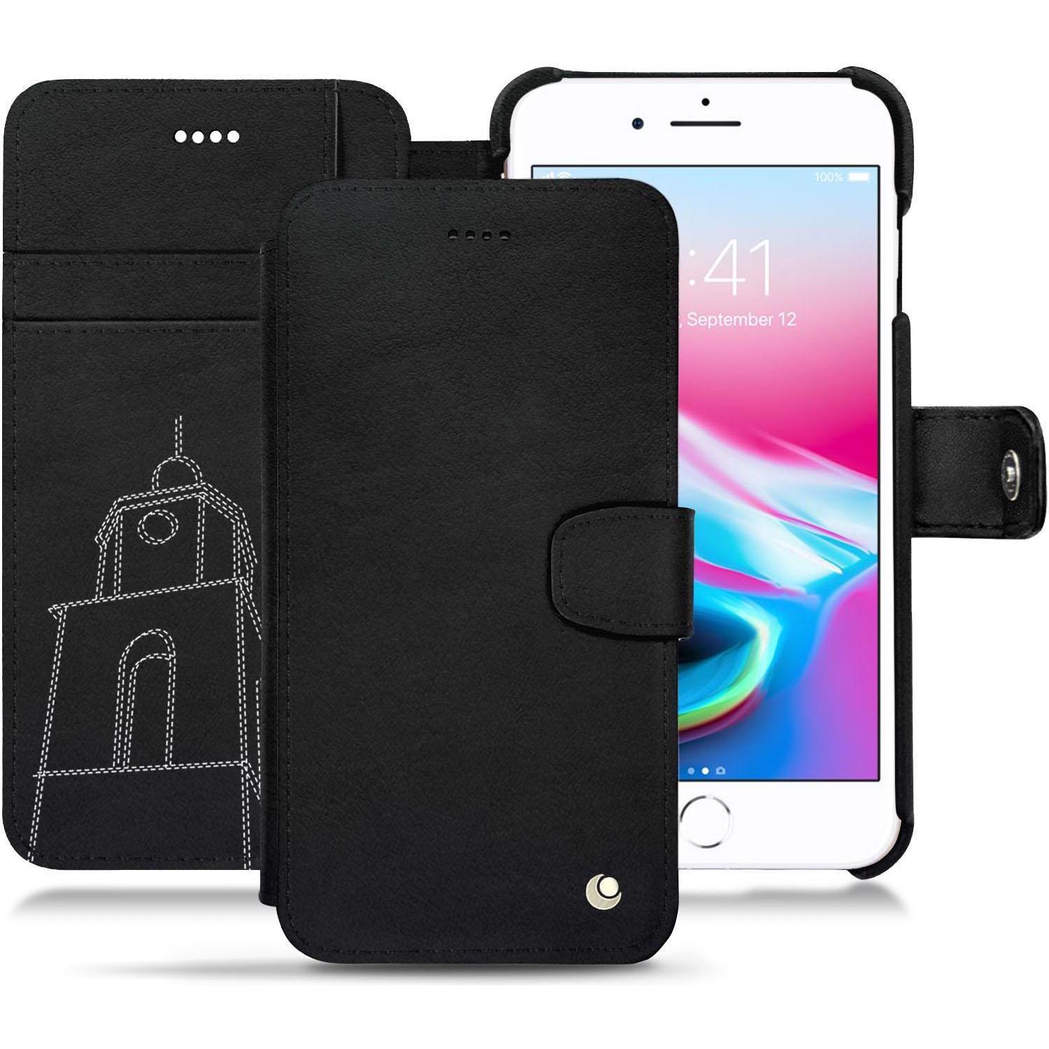 Noreve Lederschutzhülle Wallet (Apple iPhone 8 Plus), Smartphone Hülle, Schwarz