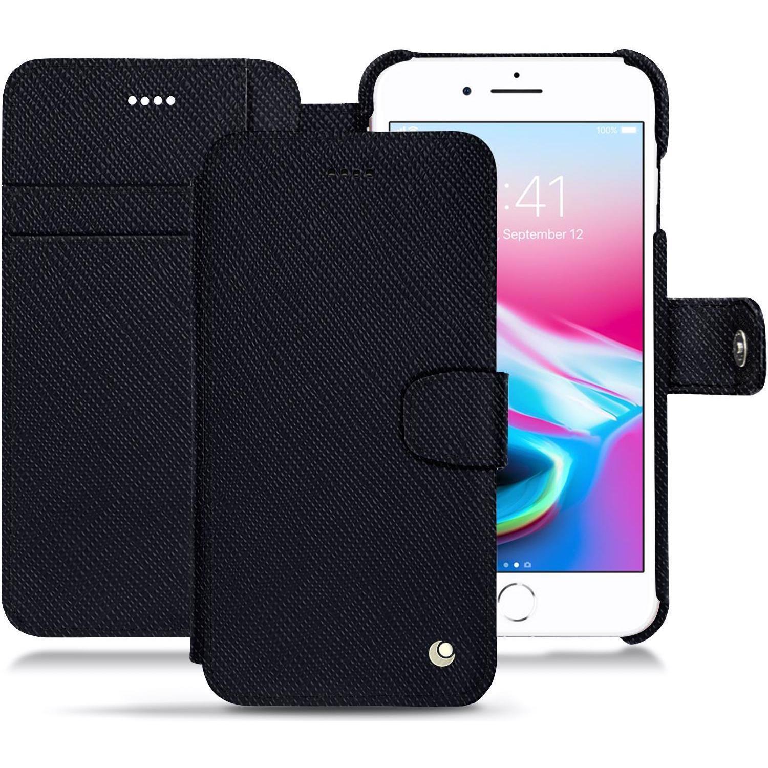 Noreve Lederschutzhülle Wallet (Apple iPhone 8 Plus), Smartphone Hülle, Schwarz