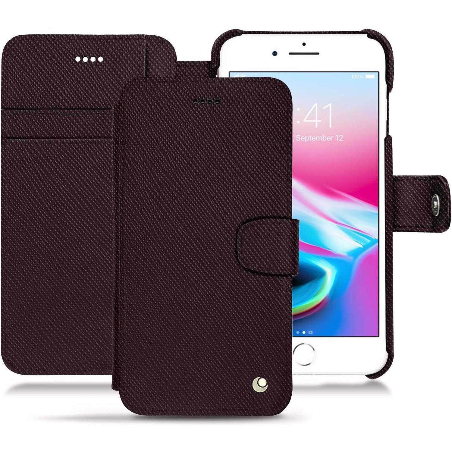 Noreve Lederschutzhülle Wallet (Apple iPhone 8 Plus), Smartphone Hülle, Braun