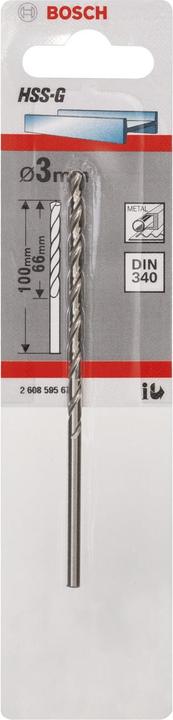 Image du produit Bosch Professional Zubehör Forets à métaux HSS-G, DIN 340, 3 x 66 x 100 mm, lot de 1 (3 mm)