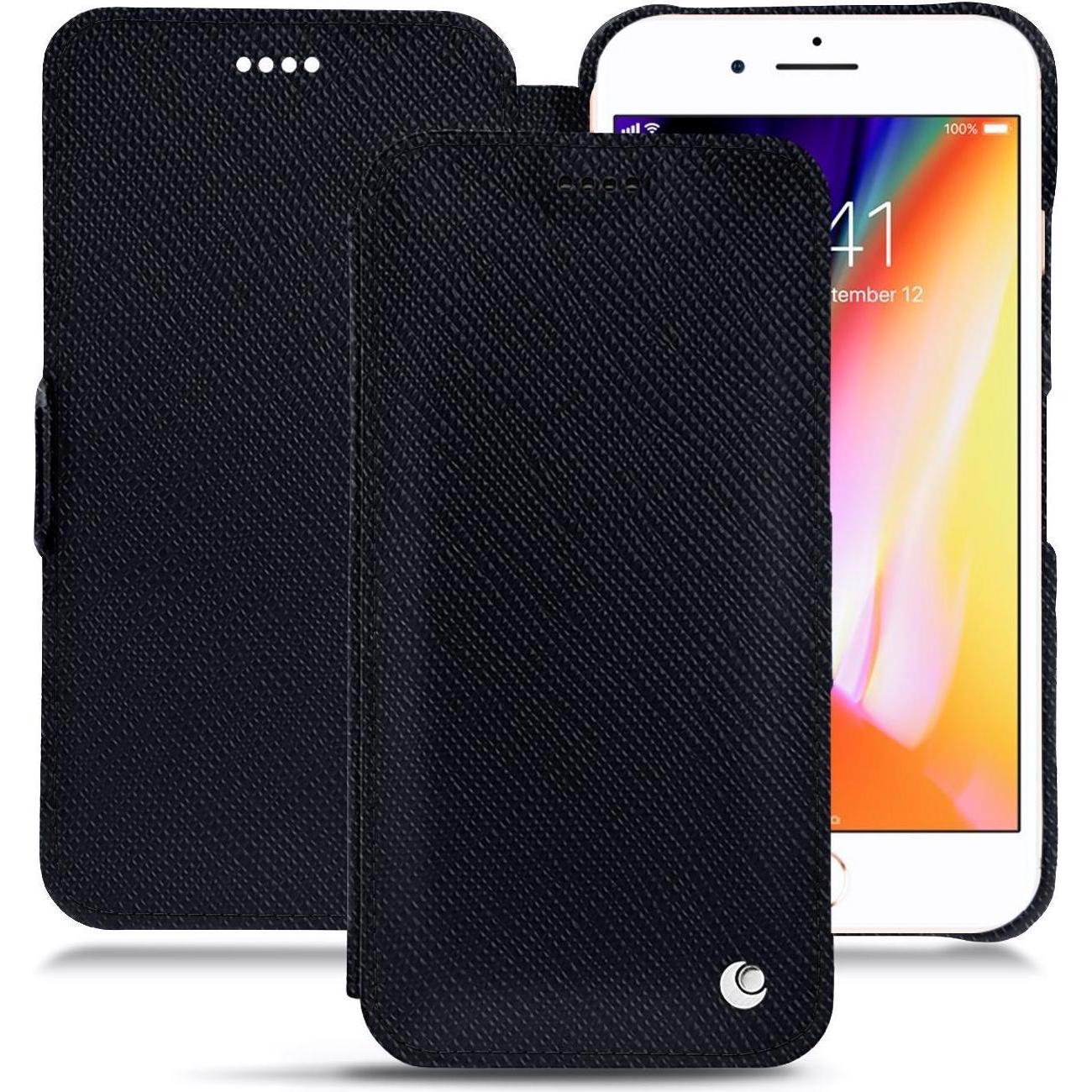 Noreve Lederschutzhülle horizontal (Apple iPhone 8 Plus), Smartphone Hülle, Schwarz