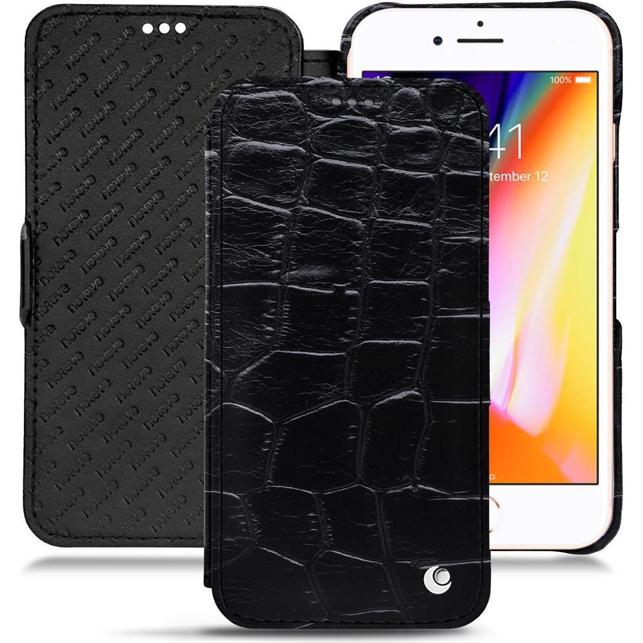 Thumbnail - Noreve Lederschutzhülle horizontal (Apple iPhone 8), Smartphone Hülle, Schwarz