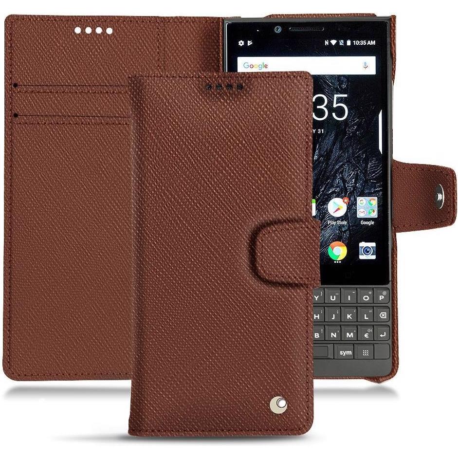 Noreve Lederschutzhülle Wallet (Blackberry KEY2), Smartphone Hülle, Braun