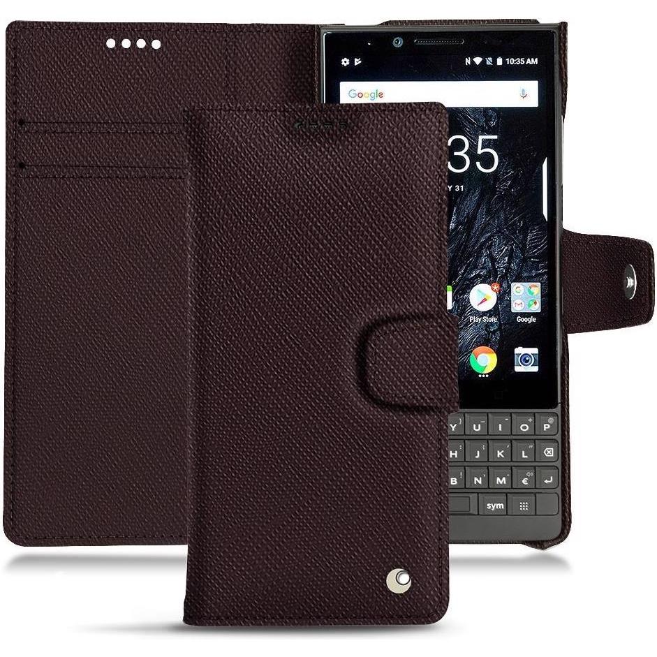 Noreve Lederschutzhülle Wallet (Blackberry KEY2), Smartphone Hülle, Braun