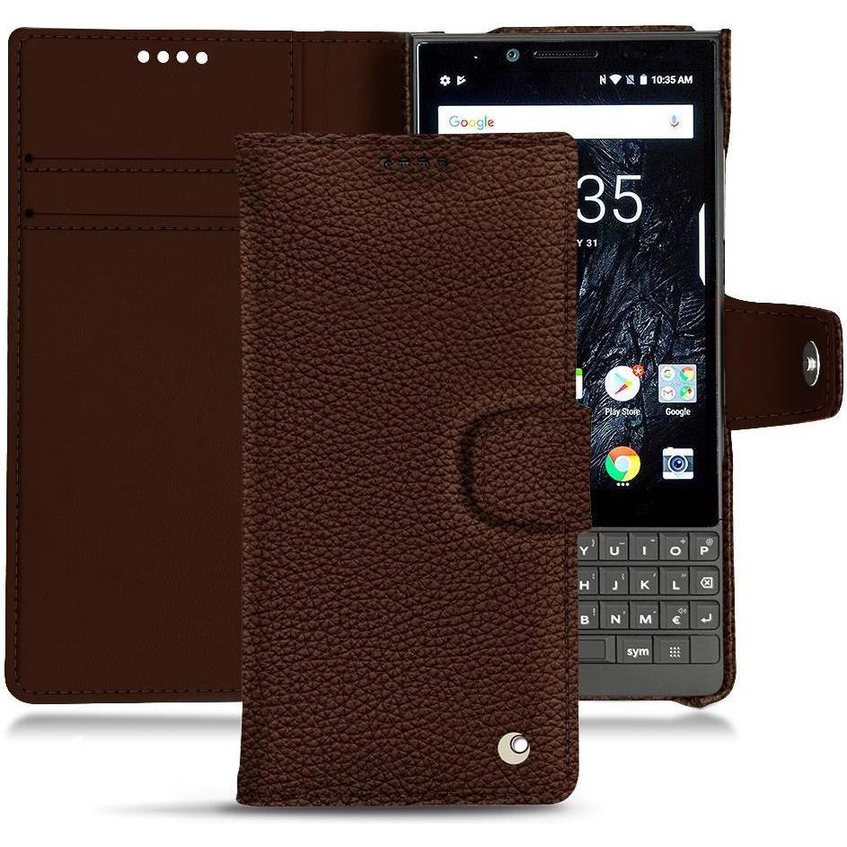 Noreve Lederschutzhülle Wallet (Blackberry KEY2), Smartphone Hülle, Braun