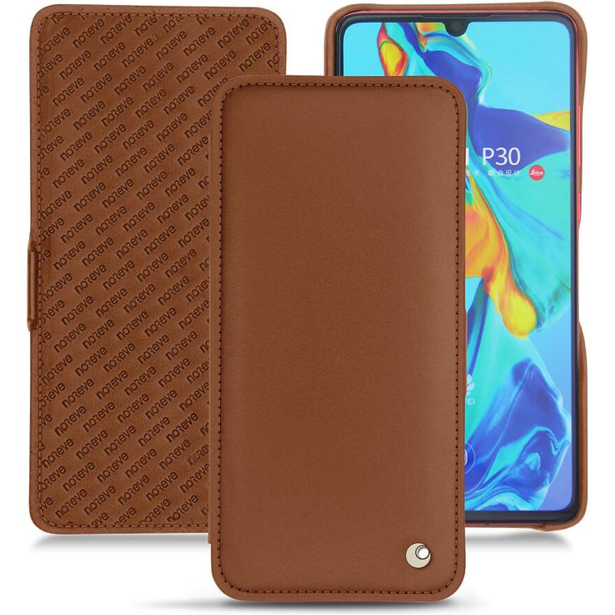 Noreve Lederschutzhülle horizontal (Huawei P30), Smartphone Hülle, Braun