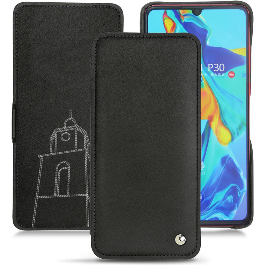 Noreve Lederschutzhülle horizontal (Huawei P30), Smartphone Hülle, Schwarz