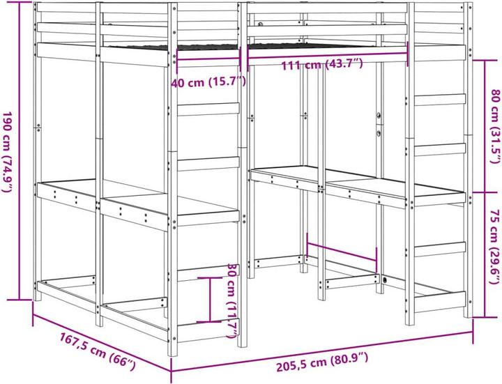 Produktbild vidaXL Hochbett mit Schreibtisch & Leiter (160 x 200 cm)