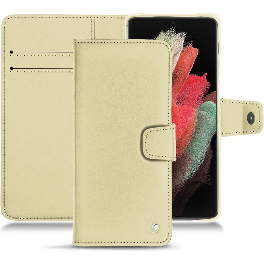 Noreve Lederschutzhülle Wallet (Samsung Galaxy S21 Ultra), Smartphone Hülle, Beige