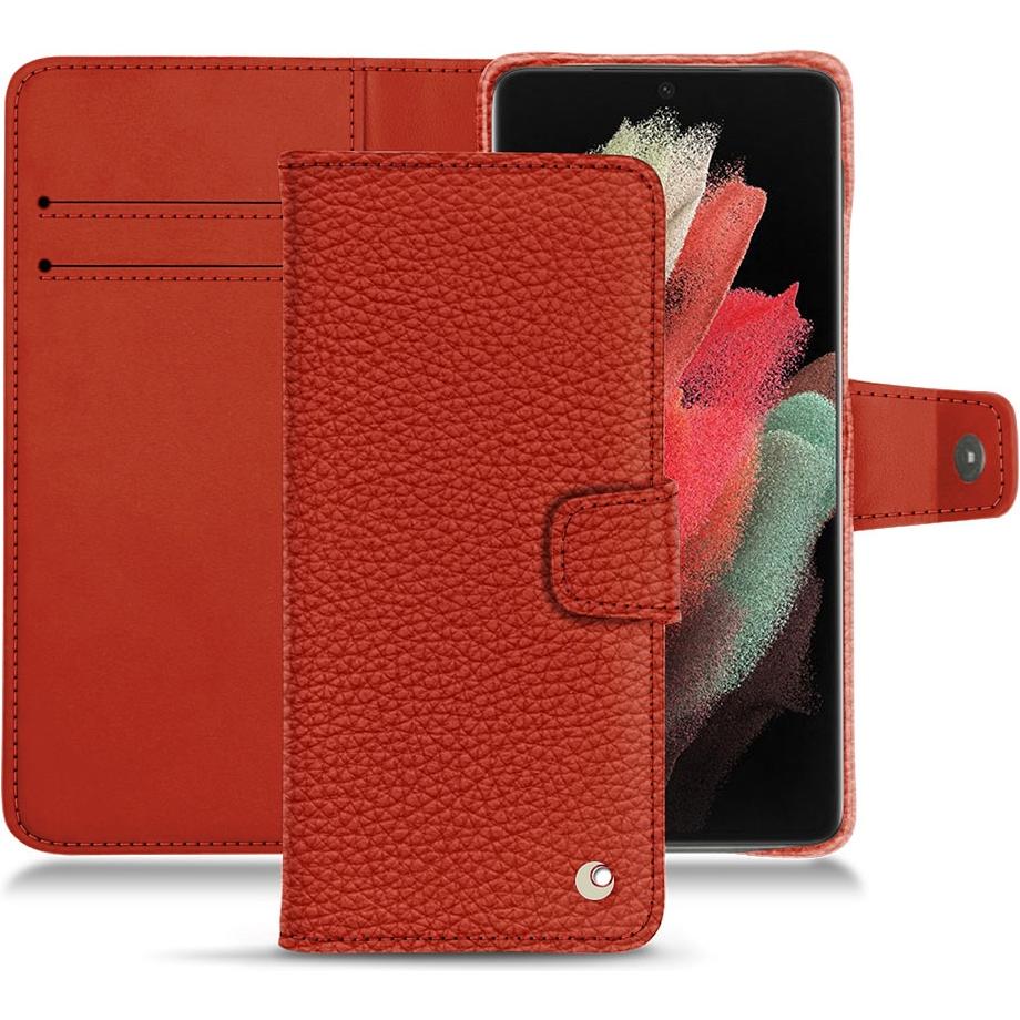 Noreve Lederschutzhülle Wallet (Samsung Galaxy S21 Ultra), Smartphone Hülle, Orange