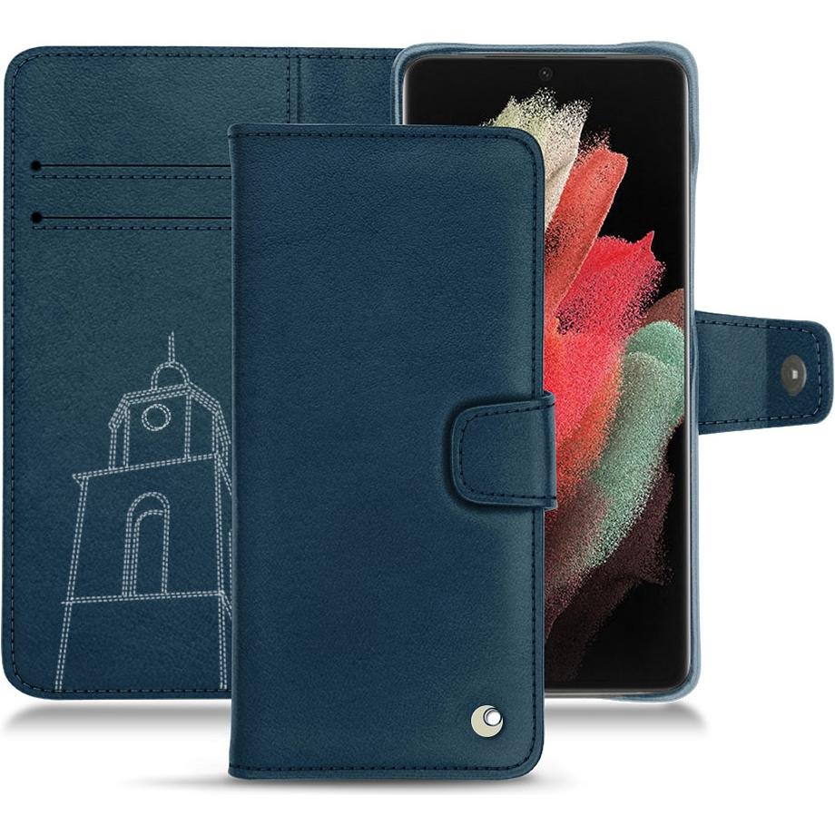 Noreve Lederschutzhülle Wallet (Samsung Galaxy S21 Ultra), Smartphone Hülle, Blau