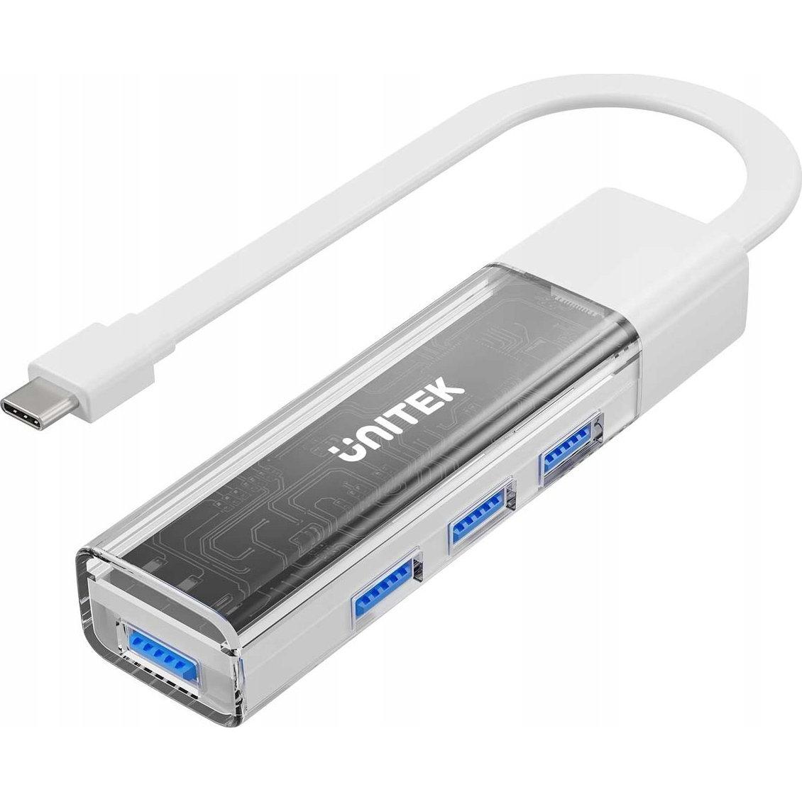 Unitek HUB Hub USB USB C/USB A 5Gbps, 4x USB A biały (USB-A, USB-C, 4 porte), Docking station + Hub USB, Bianco