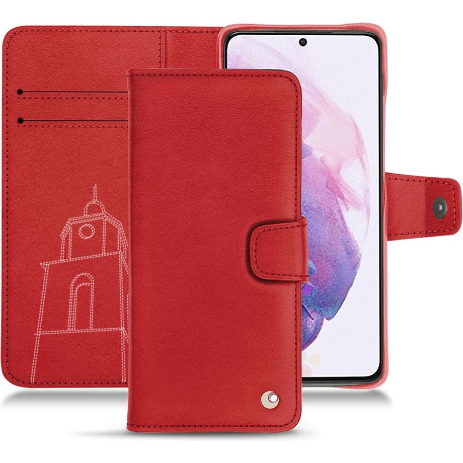 Noreve Lederschutzhülle Wallet (Samsung Galaxy S21+), Smartphone Hülle, Rot