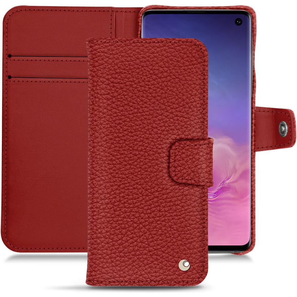 Noreve Lederschutzhülle Wallet (Samsung Galaxy S10+), Smartphone Hülle, Rot