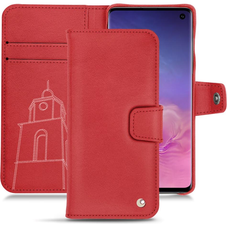 Noreve Lederschutzhülle Wallet (Samsung Galaxy S10+), Smartphone Hülle, Rot